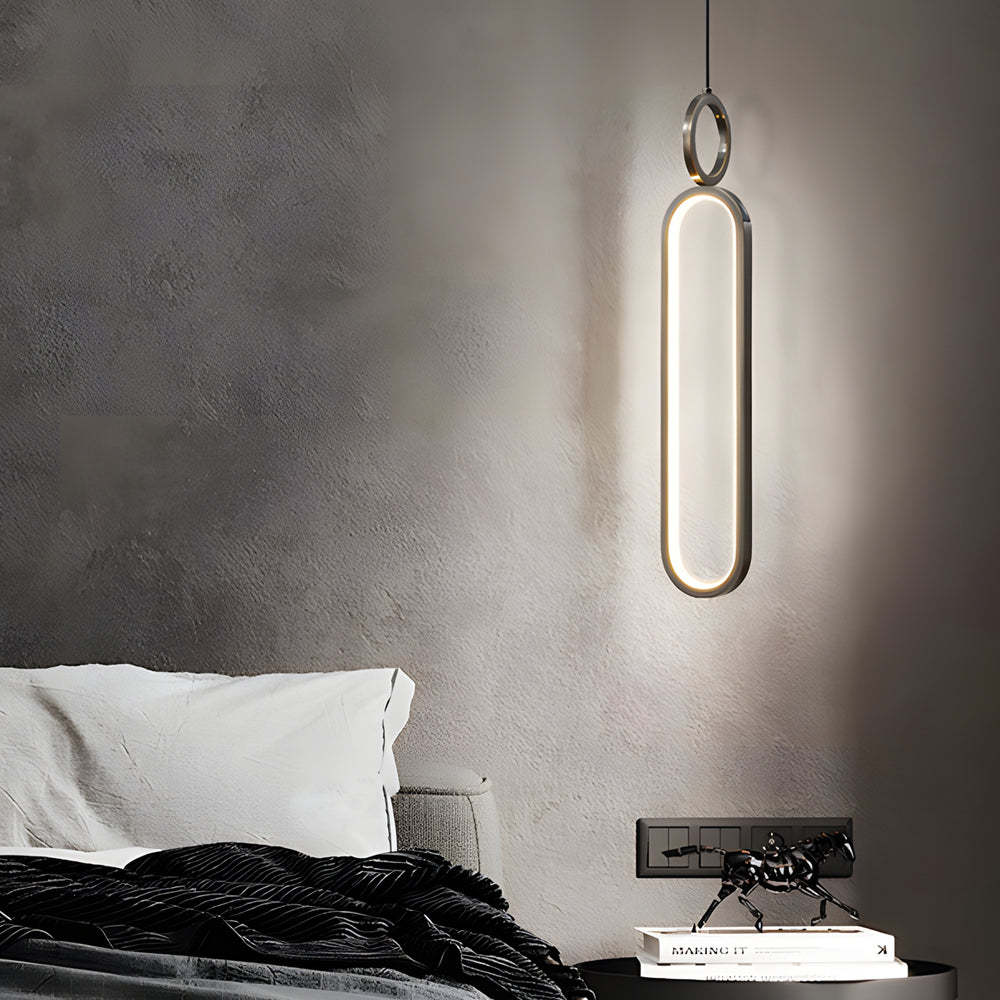 Minimalist Long Oval Ring LED Copper Modern Pendant Light