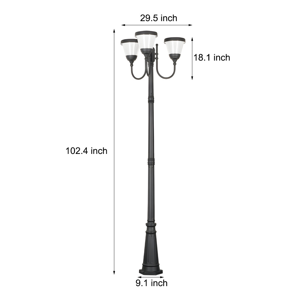3-Light Black Finish Traditional Outdoor Street Lights with Post Top-Lighom