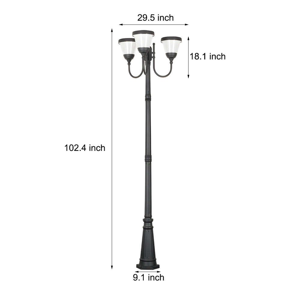 3-Light Black Finish Traditional Outdoor Street Lights with Post Top-Lighom