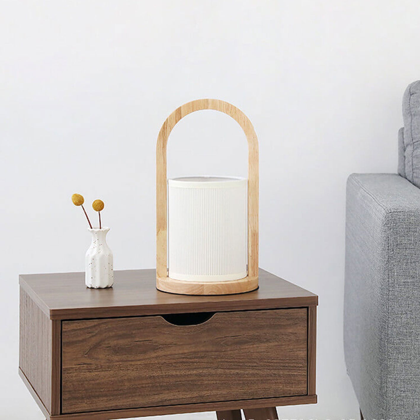 Nordic Fabric Column Solid Wood Table Lamp