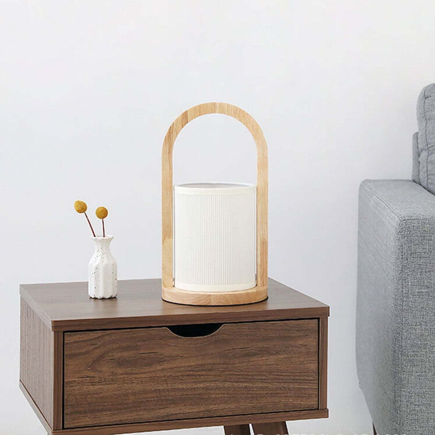 Nordic Fabric Column Solid Wood Table Lamp