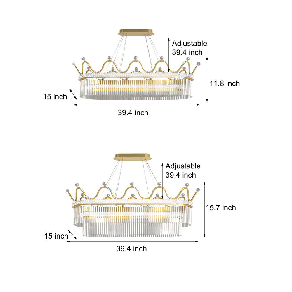 1/2-Layer Long Oval Crystal Crown Modern Chandelier