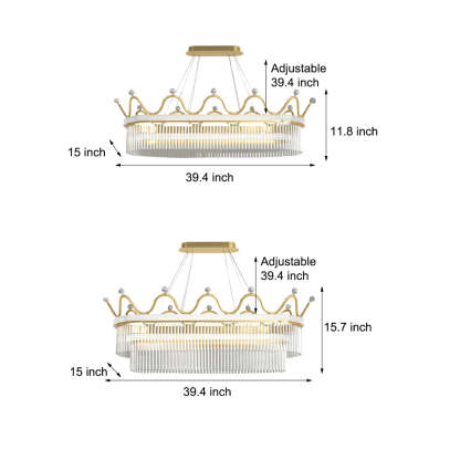1/2-Layer Long Oval Crystal Crown Modern Chandelier