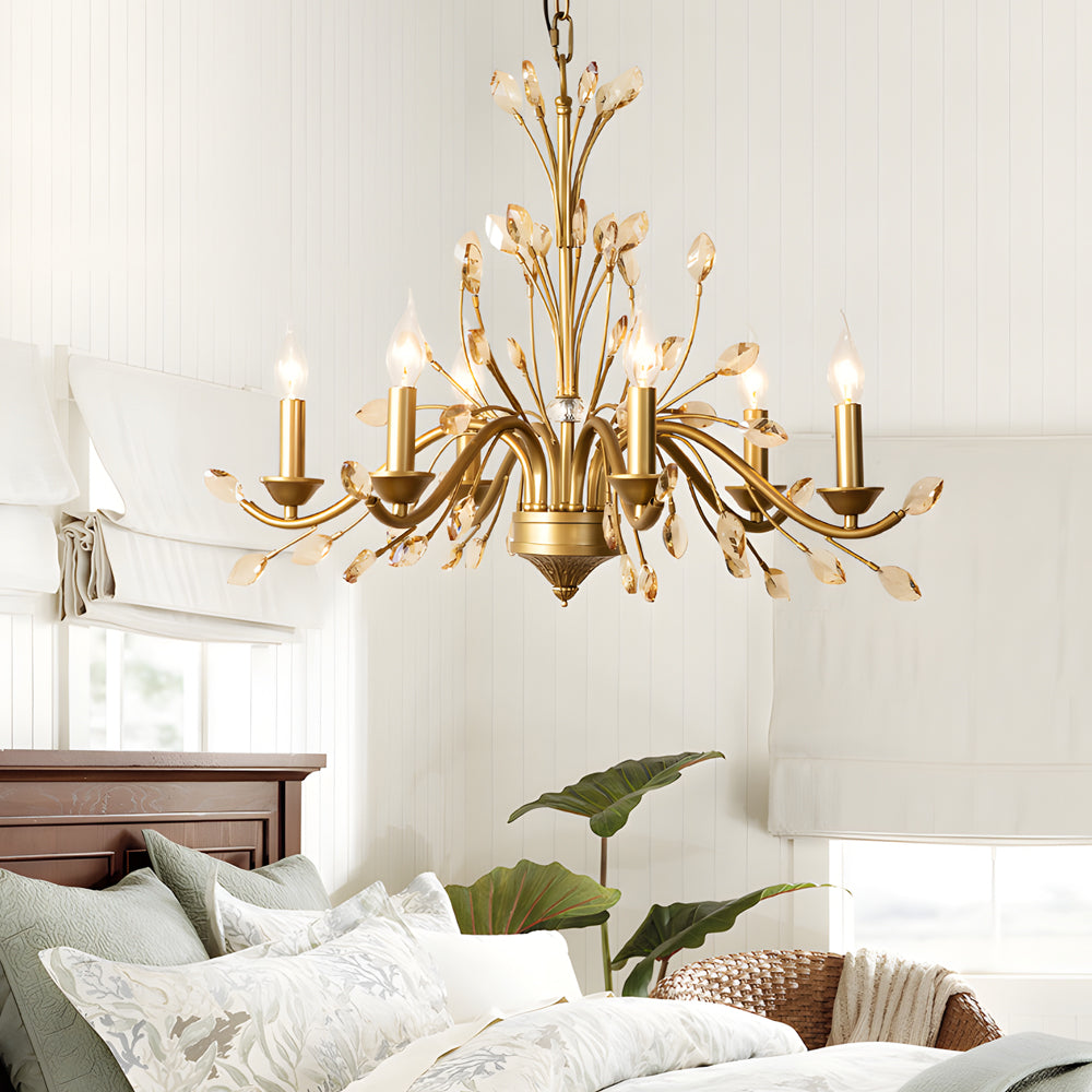 Brass Branch Candle Vintage Crystal Chandelier