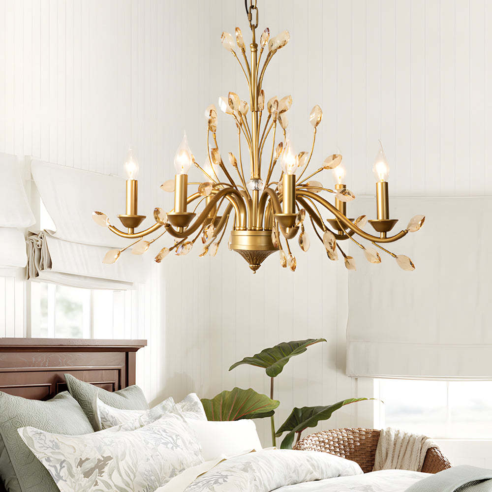 Brass Branch Candle Vintage Crystal Chandelier