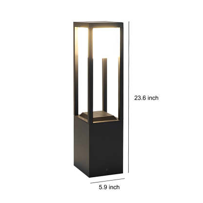 Square Aluminum Waterproof LED Black Modern Solar Pathway Lights Lawn Lamp-Lighom