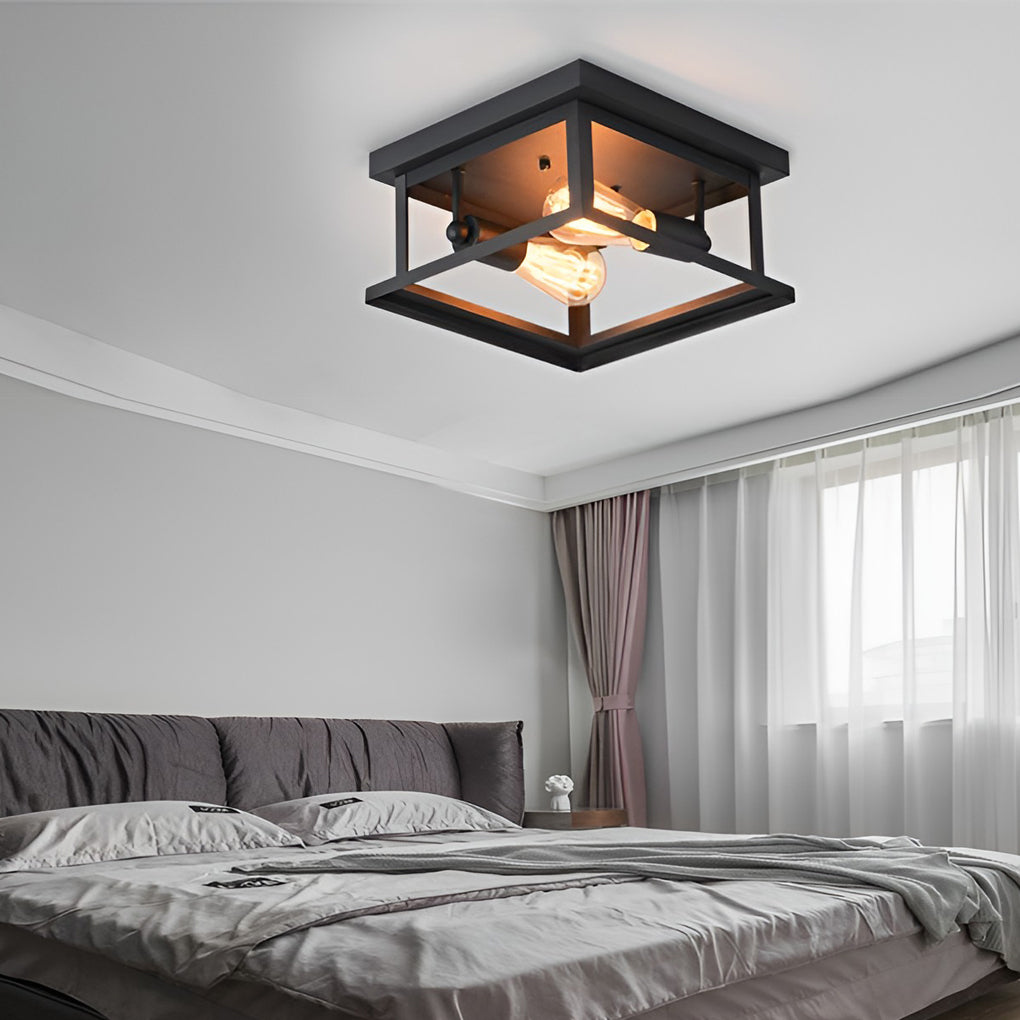 Lighom industrial square retro iron metal flush mount lighting