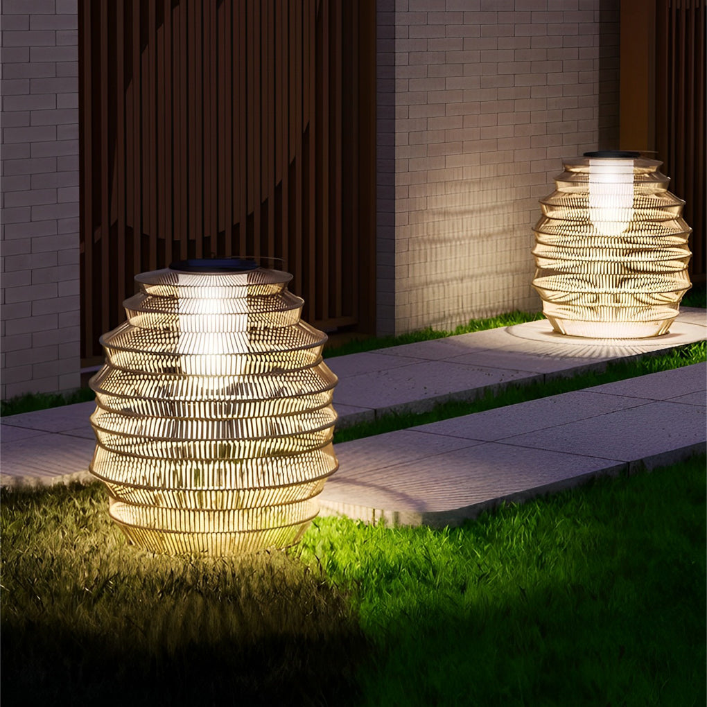 Handwoven Rattan Japanese Solar Outdoor Lantern