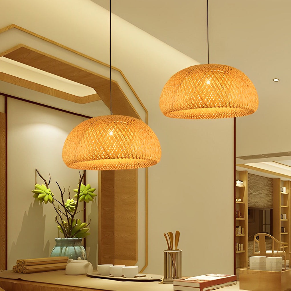Hand-Woven Bamboo Lantern Dimmable LED Chandelier
