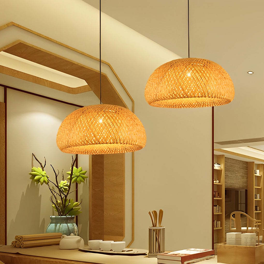 Hand-Woven Bamboo Lantern Dimmable LED Chandelier