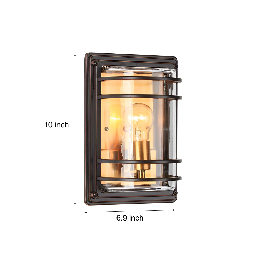 Vintage Aluminum Brown Glass Waterproof Modern Outdoor Wall Light-Lighom