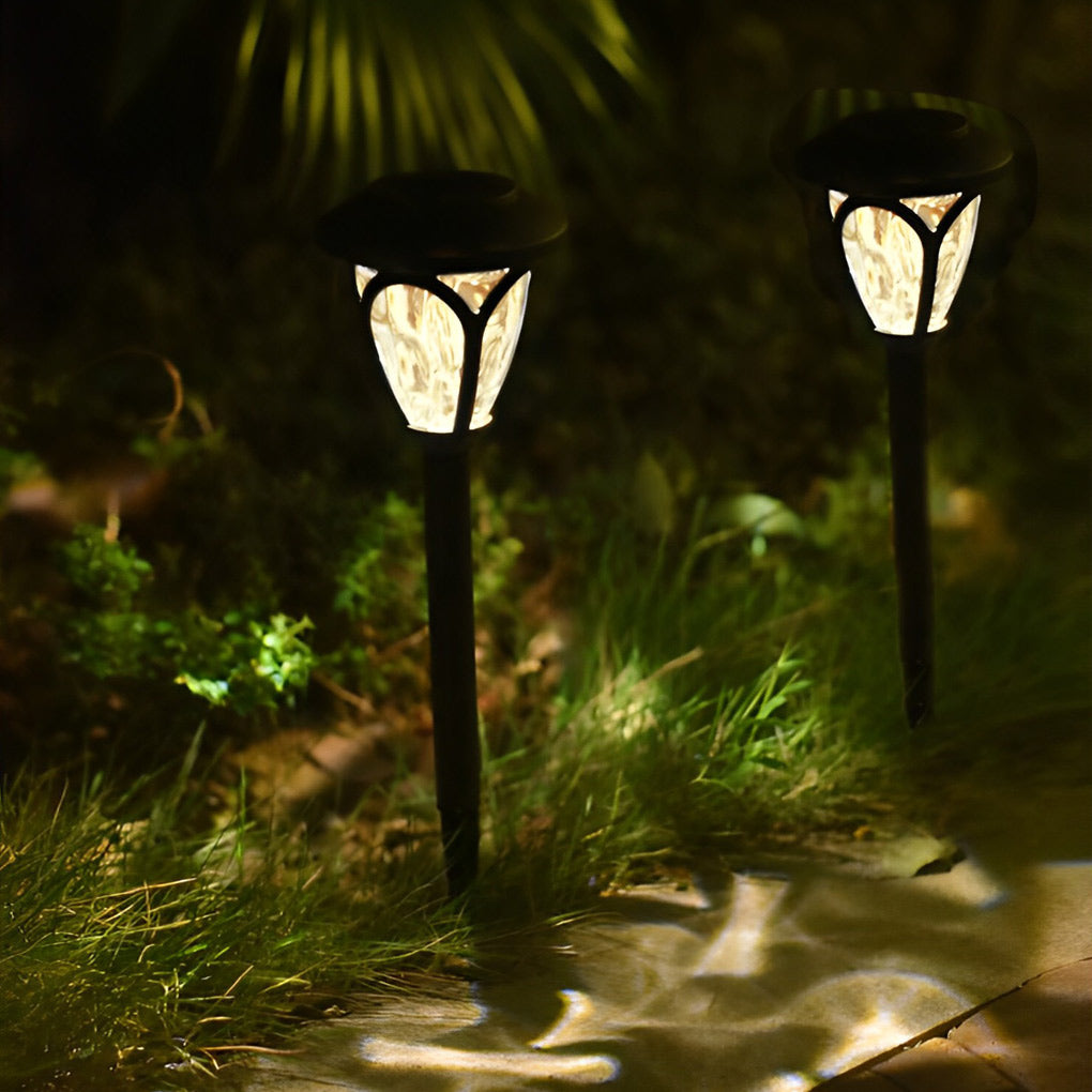 Glass Shade Smart Black Solar Lawn Lamp 2-Pack