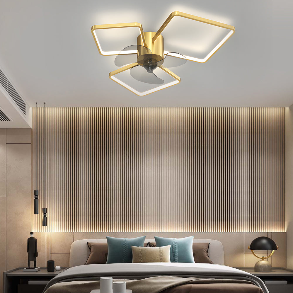 Square Round Rings Three Step Dimming LED Silent Modern Ceiling Fans Lamp-Lighom