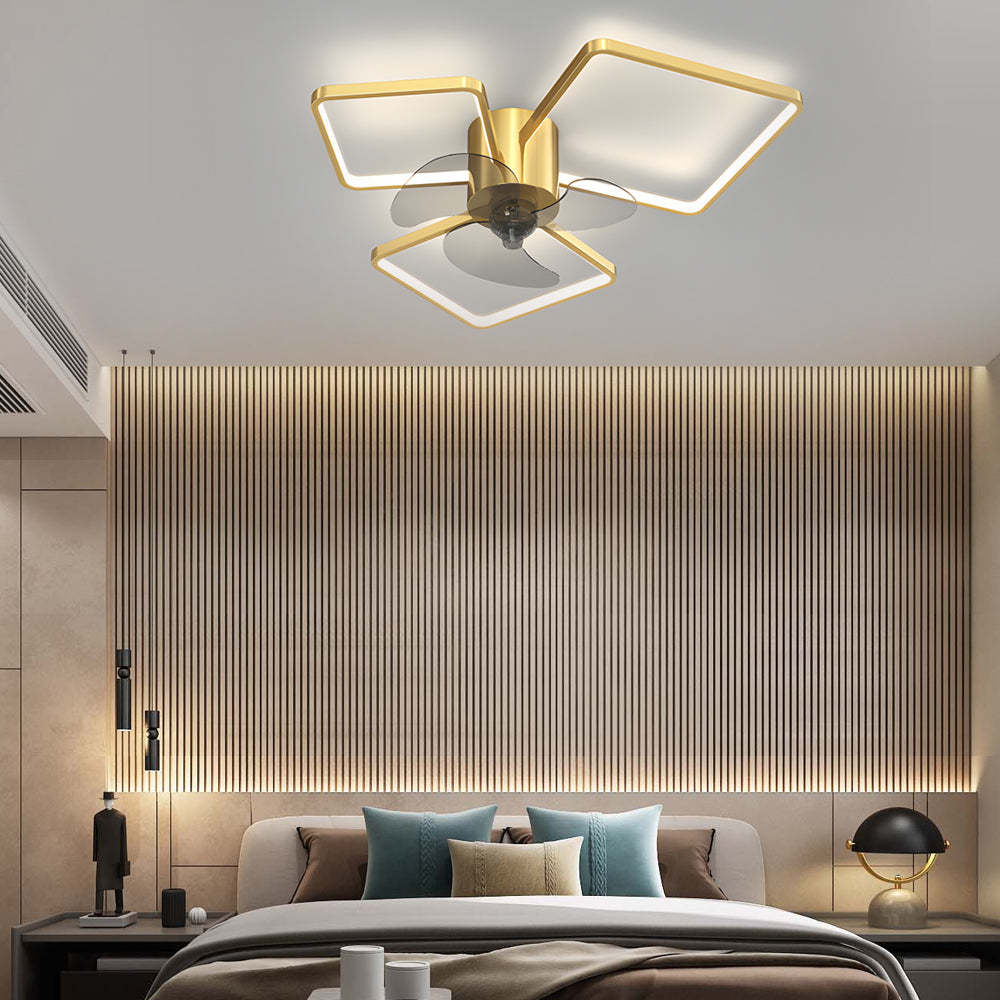 Square Round Rings Three Step Dimming LED Silent Modern Ceiling Fans Lamp-Lighom