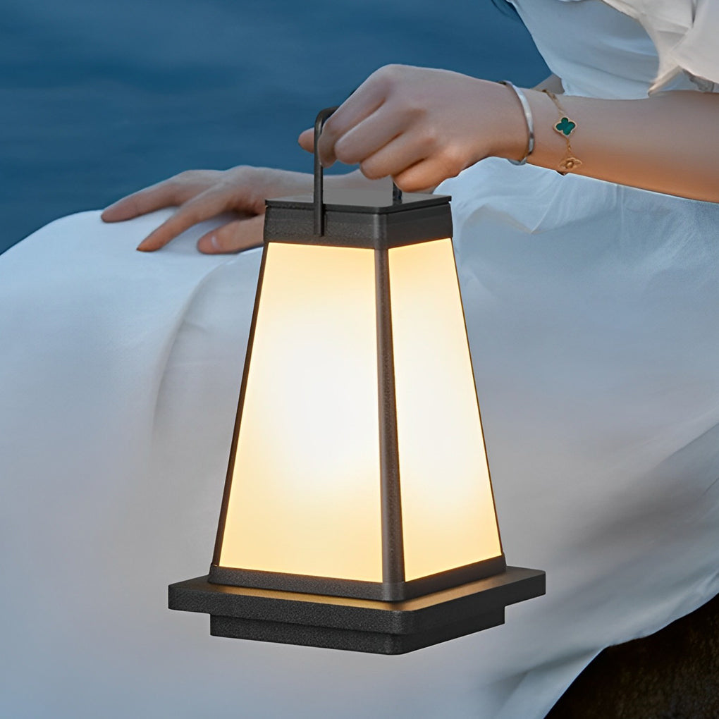 Modern lantern portable black outdoor lanterns & lamps in synthetic — 8"X8"X15" / Milky White / Hardwired
