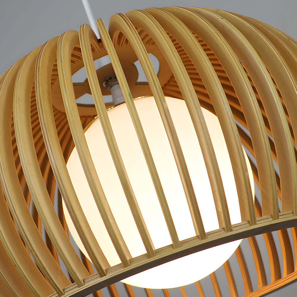 Hemispherical Wood Birdcage Glass Ball Modern Chandelier