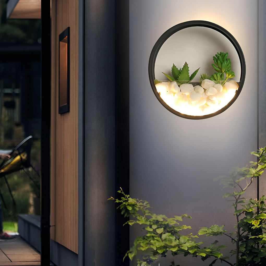 Lighom round artificial stone outdoor wall lighting for balcony — 4" H x 8" Dia / Warm White (3000K)