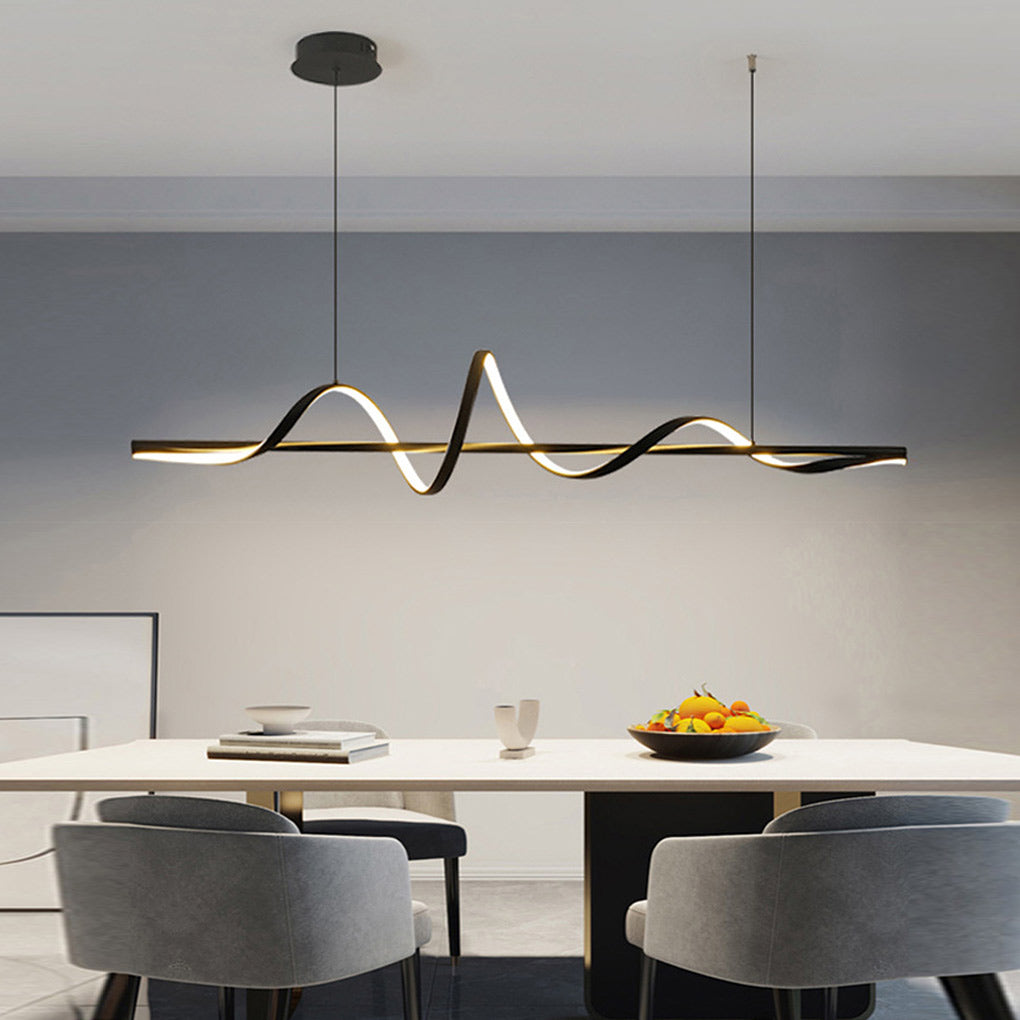 Modern wavy ring black pendant lighting — Cool White (6000K) / White