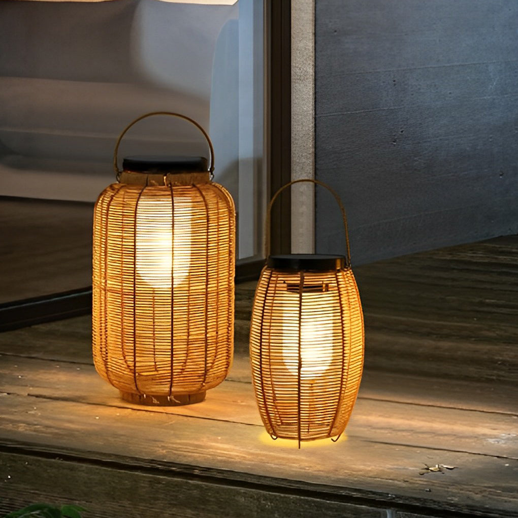 Portable Rattan Lantern LED Solar Floor Lamp