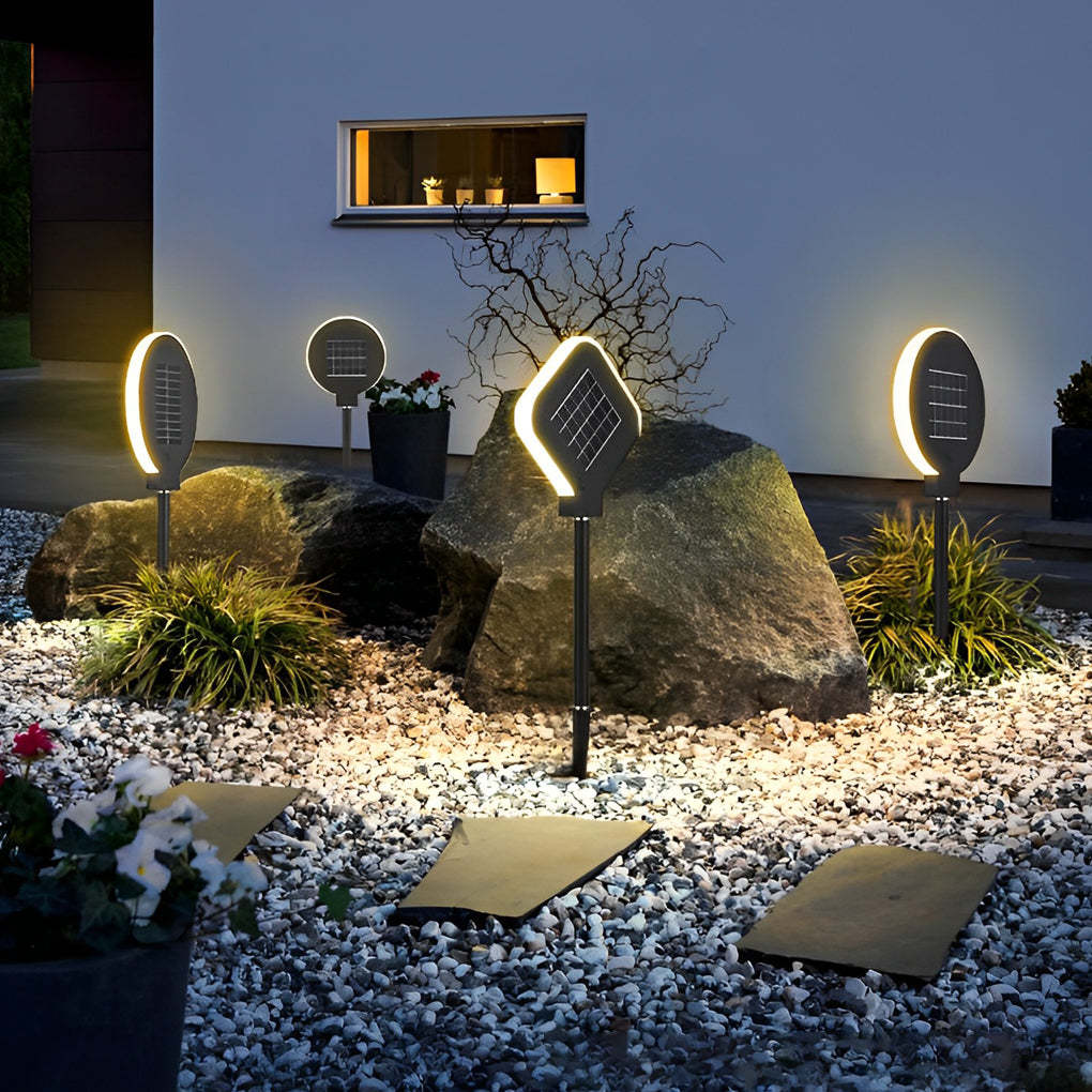 Circular Geometric Black LED Modern Solar Lawn Light