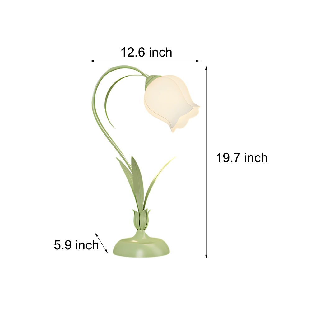 Rustic Green Desk Lamp with White Floral Shade and 3-Step Dimming for Homes-Lighom