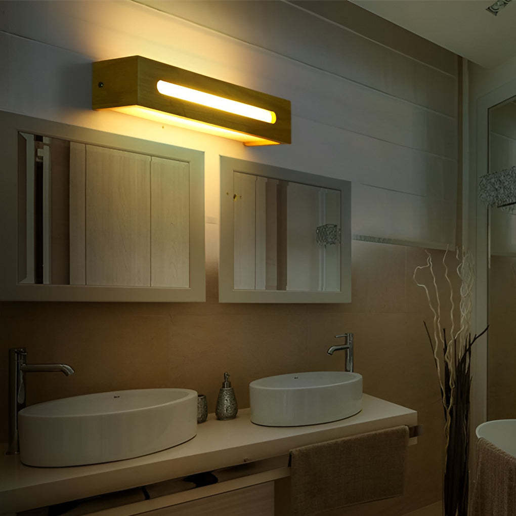 Rectangular Wood Waterproof LED Nordic Wall Lamp Mirror Light Sconces-Lighom