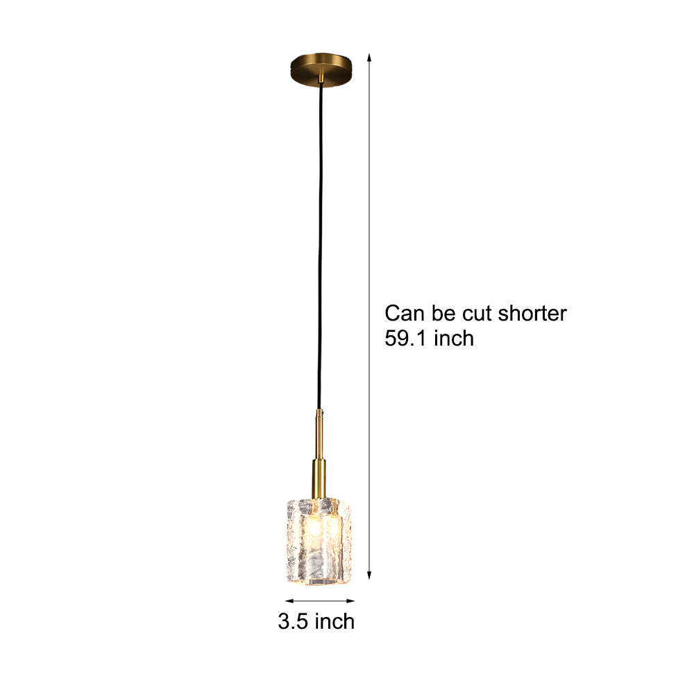 Crystal Cube Brass Pendant Copper Rod Kitchen Island Light