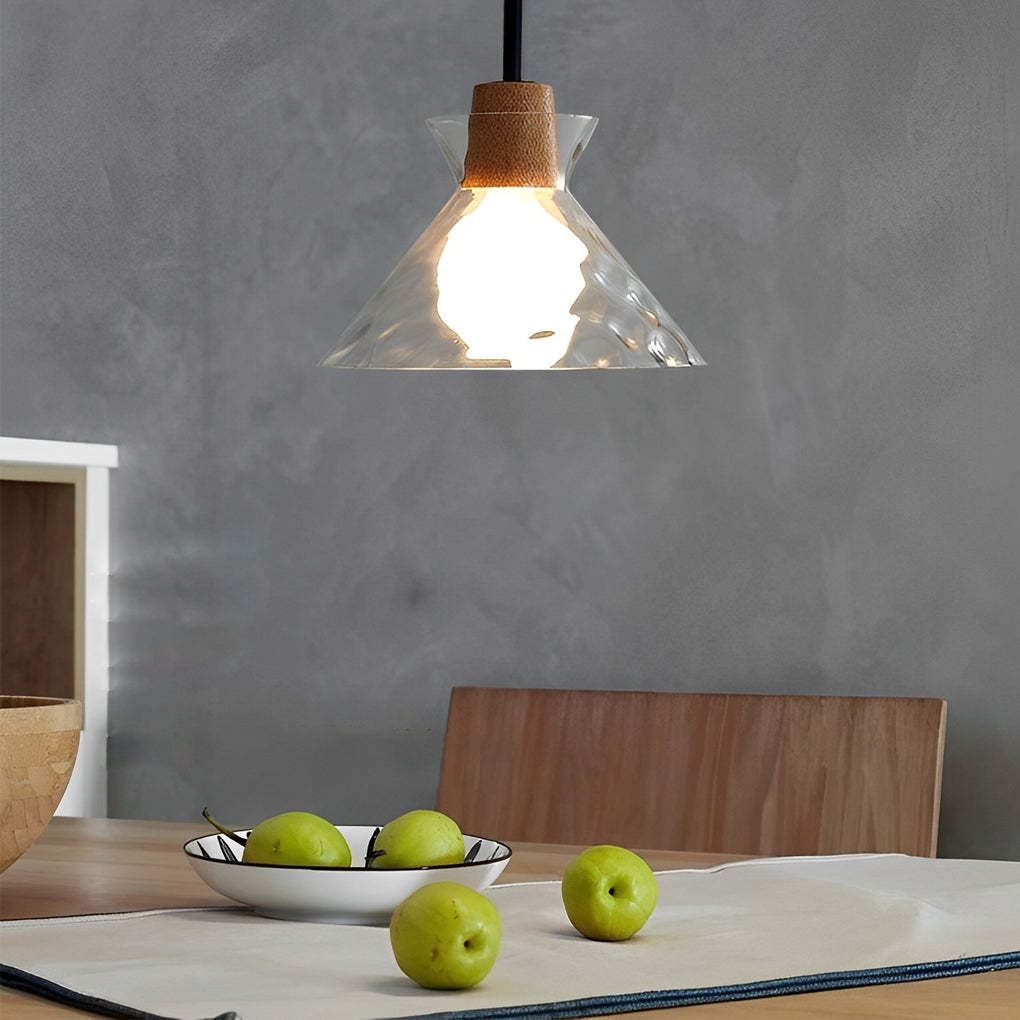 Round Glass Wood Japanese Mini Pendant