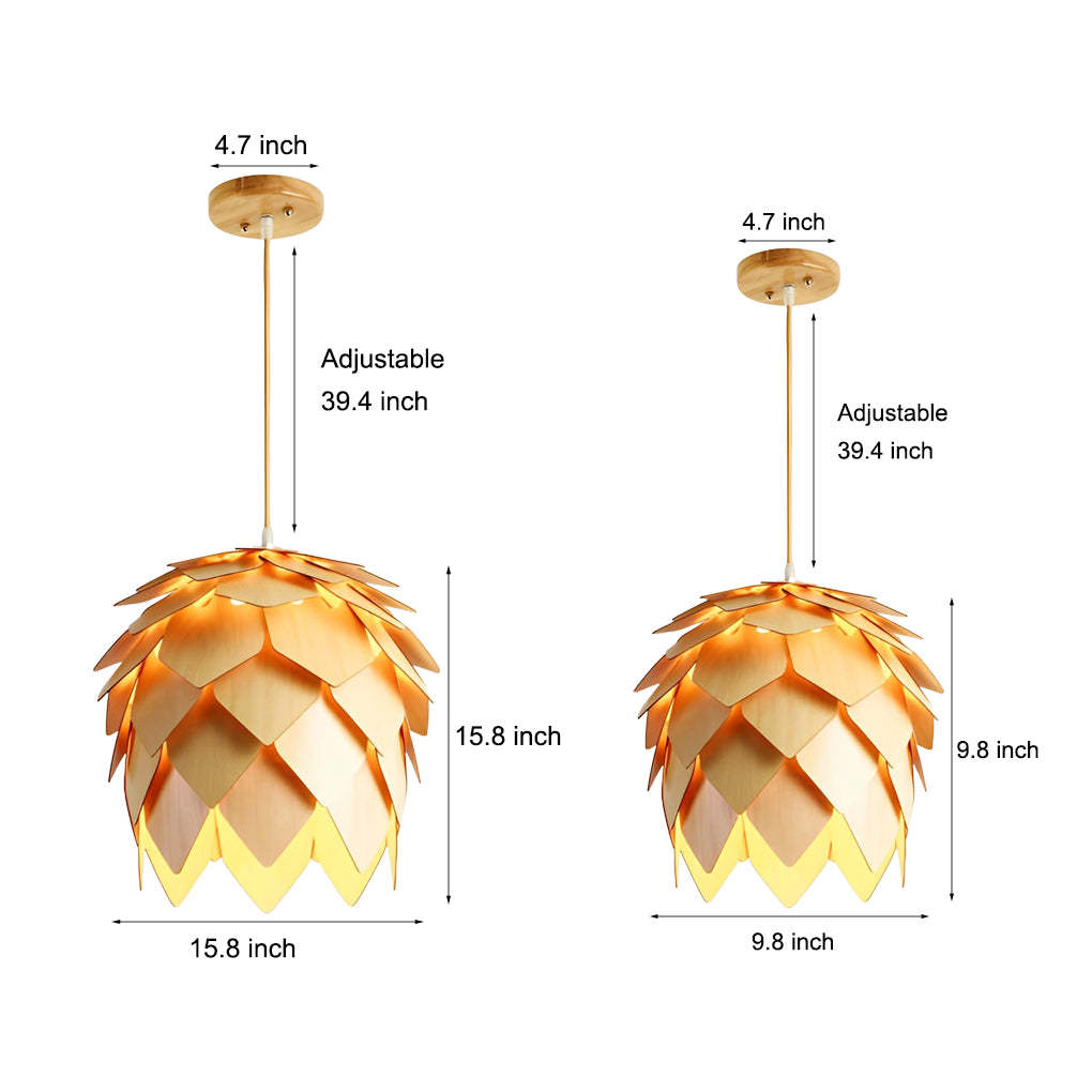 Wood Pine Cone LED Japanese Chandelier