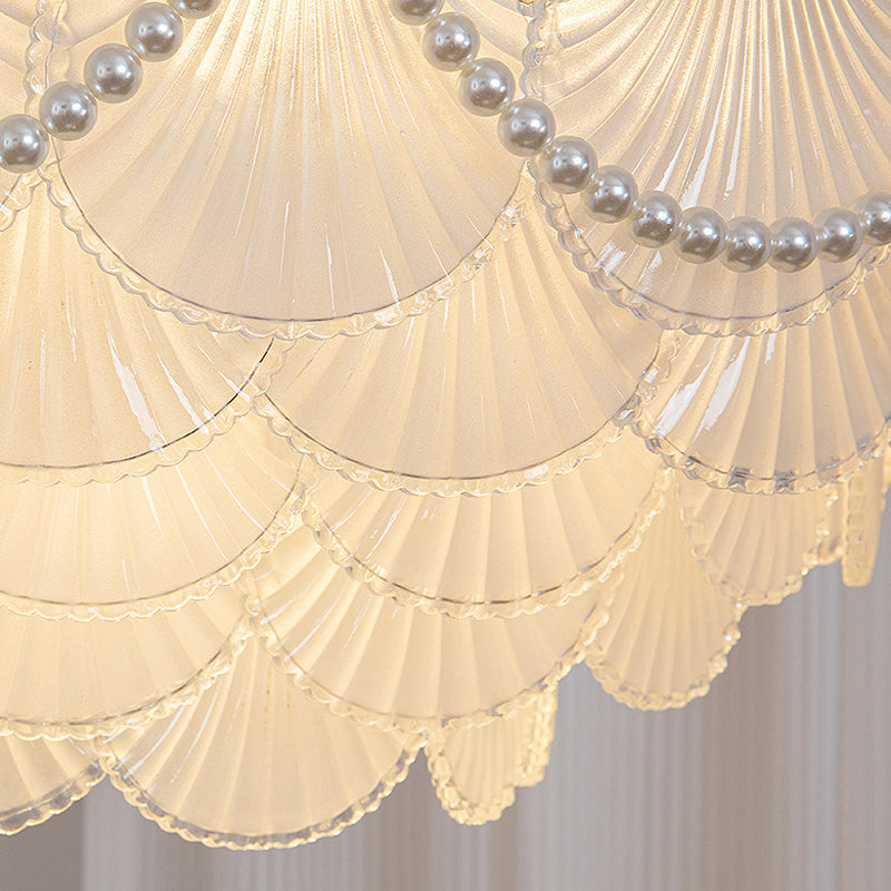 Round Glass Piece Seashells Three Step Dimming LED French Style Chandelier-Lighom