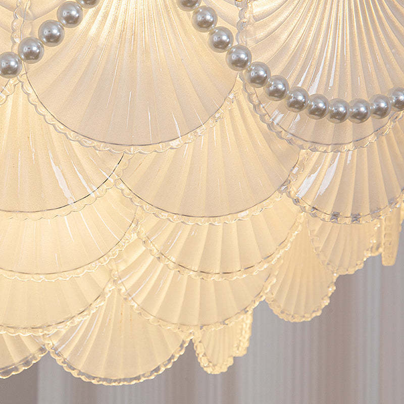 Round Glass Piece Seashells Three Step Dimming LED French Style Chandelier-Lighom