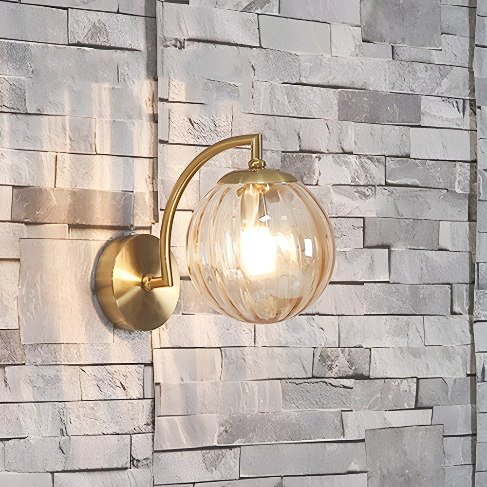 Curved Arm Rib Glass Ball Wall Sconce