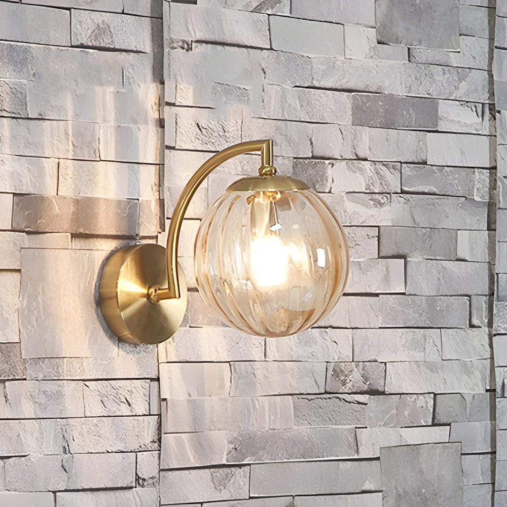 Curved Arm Rib Glass Ball Wall Sconce
