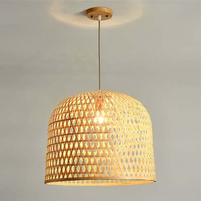 Round Bamboo Hand Woven Pendant Light Nature Inspired Country Ceiling Light-Lighom