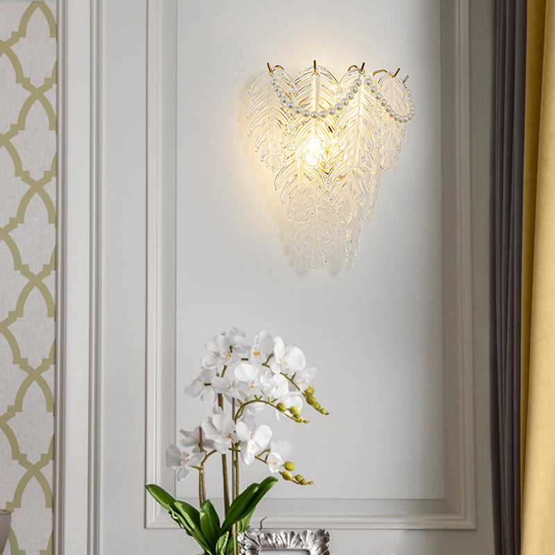 Glass Leaves Feathers Luxury Three Step Dimming French Style Wall Lamp-Lighom