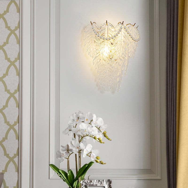 Glass Leaves Feathers Luxury Three Step Dimming French Style Wall Lamp-Lighom