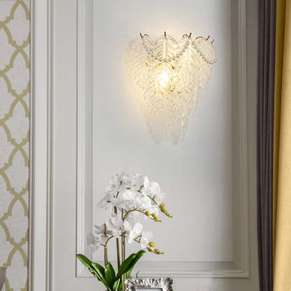 Glass Leaves Feathers Luxury Three Step Dimming French Style Wall Lamp-Lighom