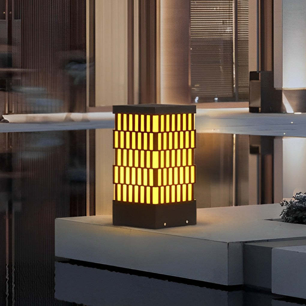 Retro Grid Waterproof LED Black Modern Outdoor Lawn Lamp