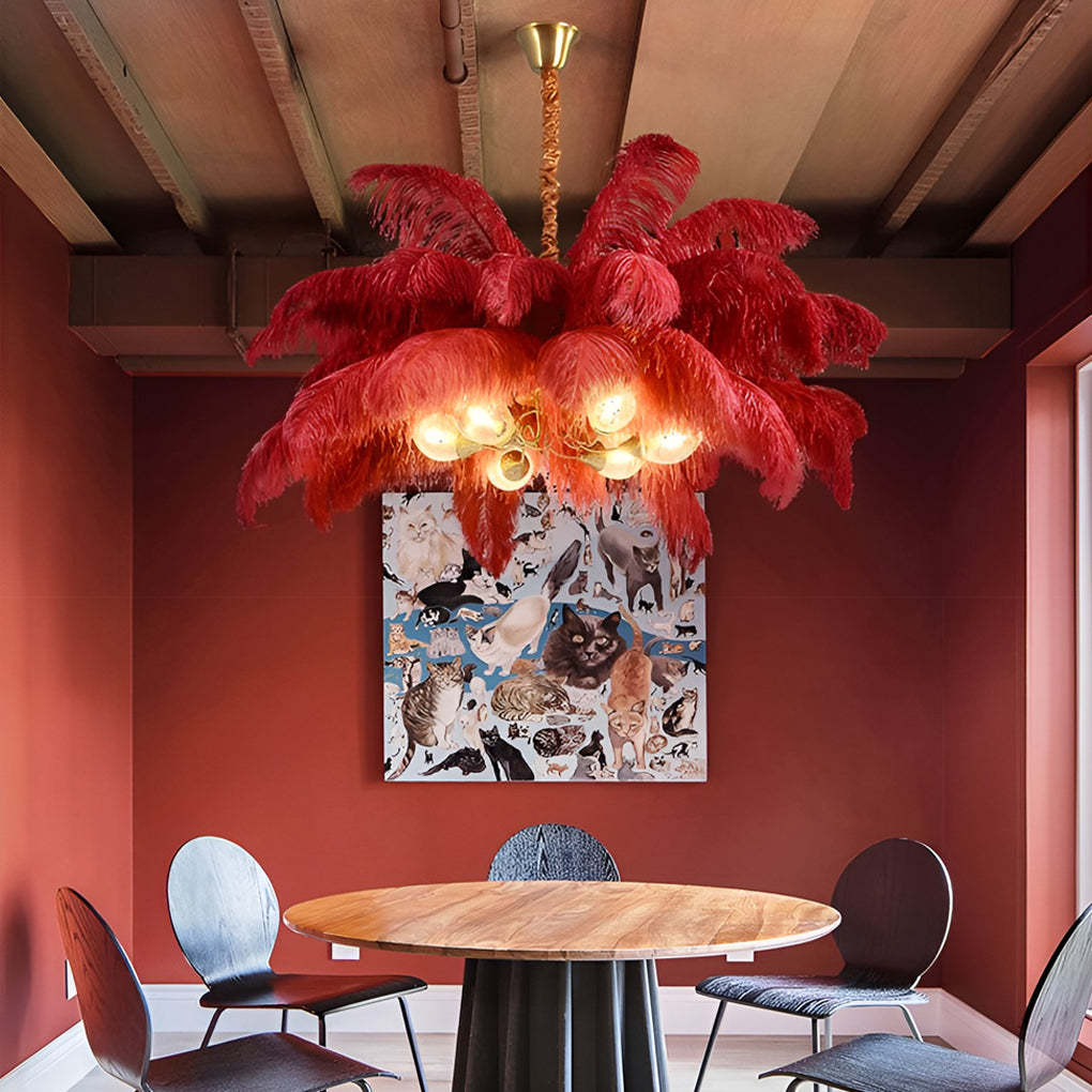 Creative Feathers Copper Ins Nordic Chandelier Flush Mount Ceiling Lig