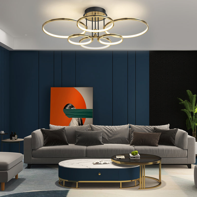 3/5/6-Ring Dimmable Gold Modern Leather Ceiling Light