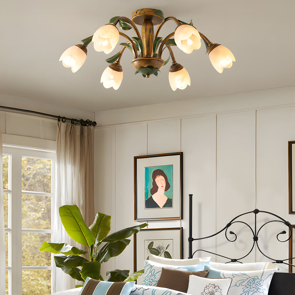 Pastoral Flowers Dimmable American Ceiling Light