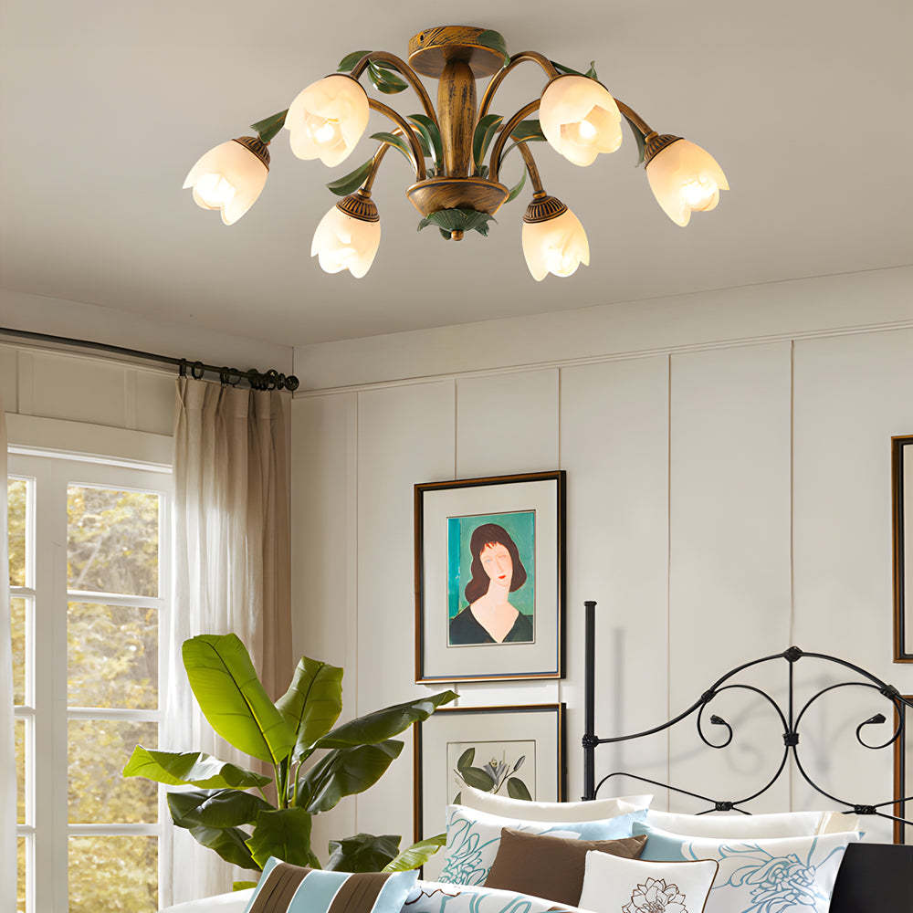 Pastoral Flowers Dimmable American Ceiling Light