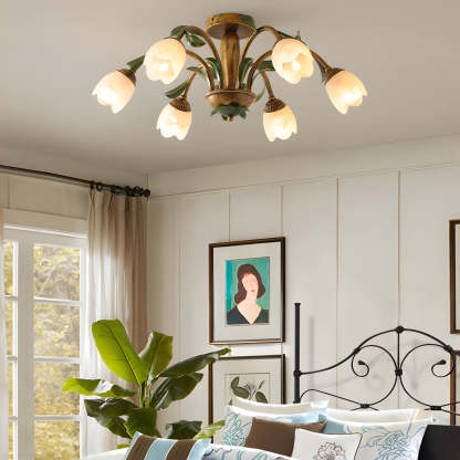 Pastoral Flowers Dimmable American Ceiling Light