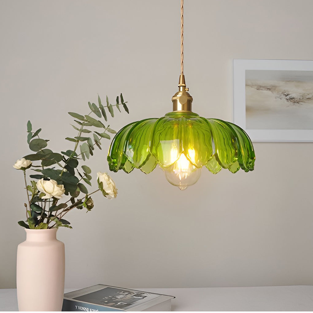 Retro Flower Glass Brass Nordic Kitchen Pendant
