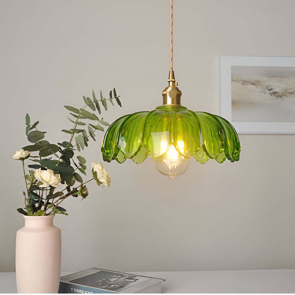 Retro Flower Glass Brass Nordic Kitchen Pendant