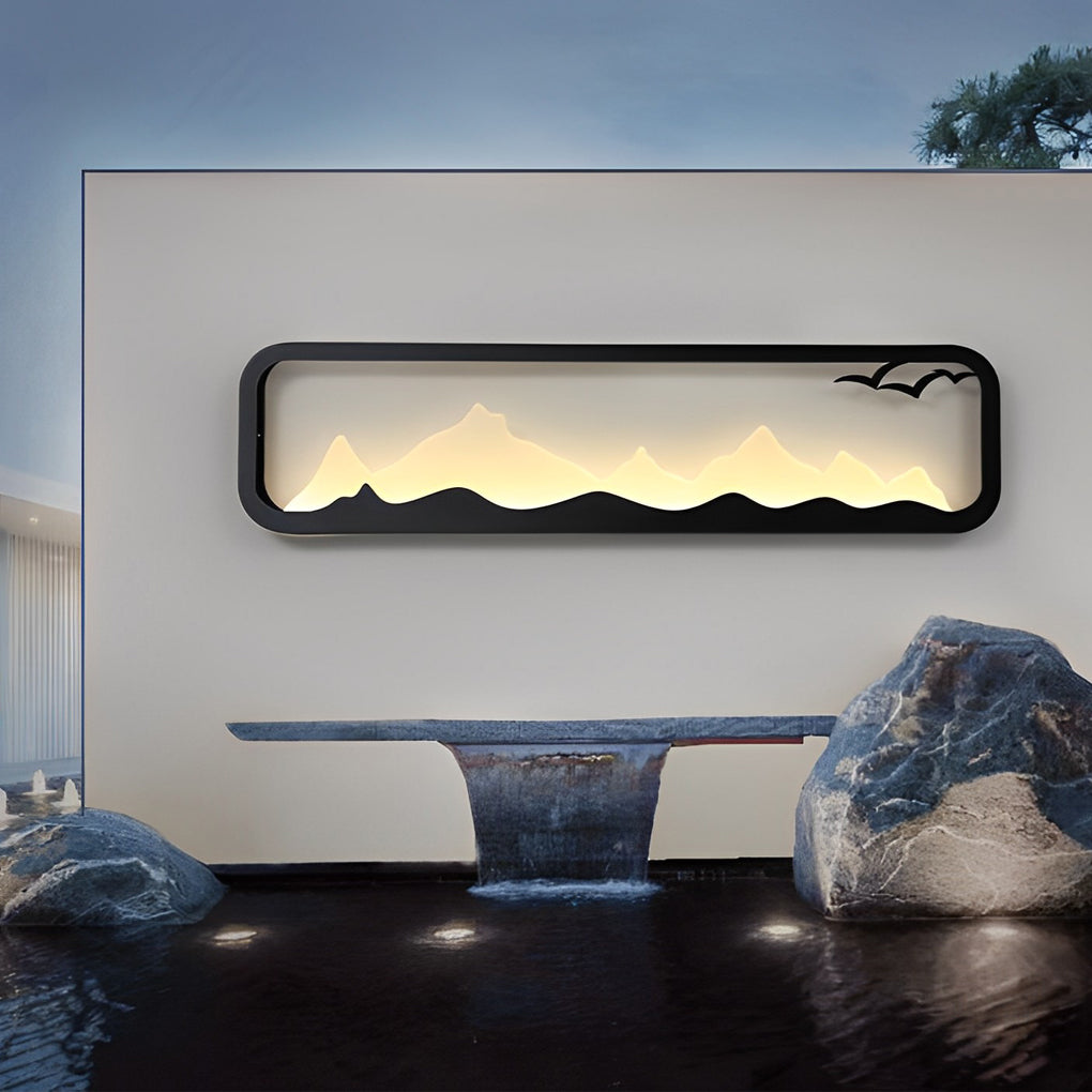 Rectangular Mountain Scenery LED Waterproof Black Outdoor Wall Lamp-Lighom