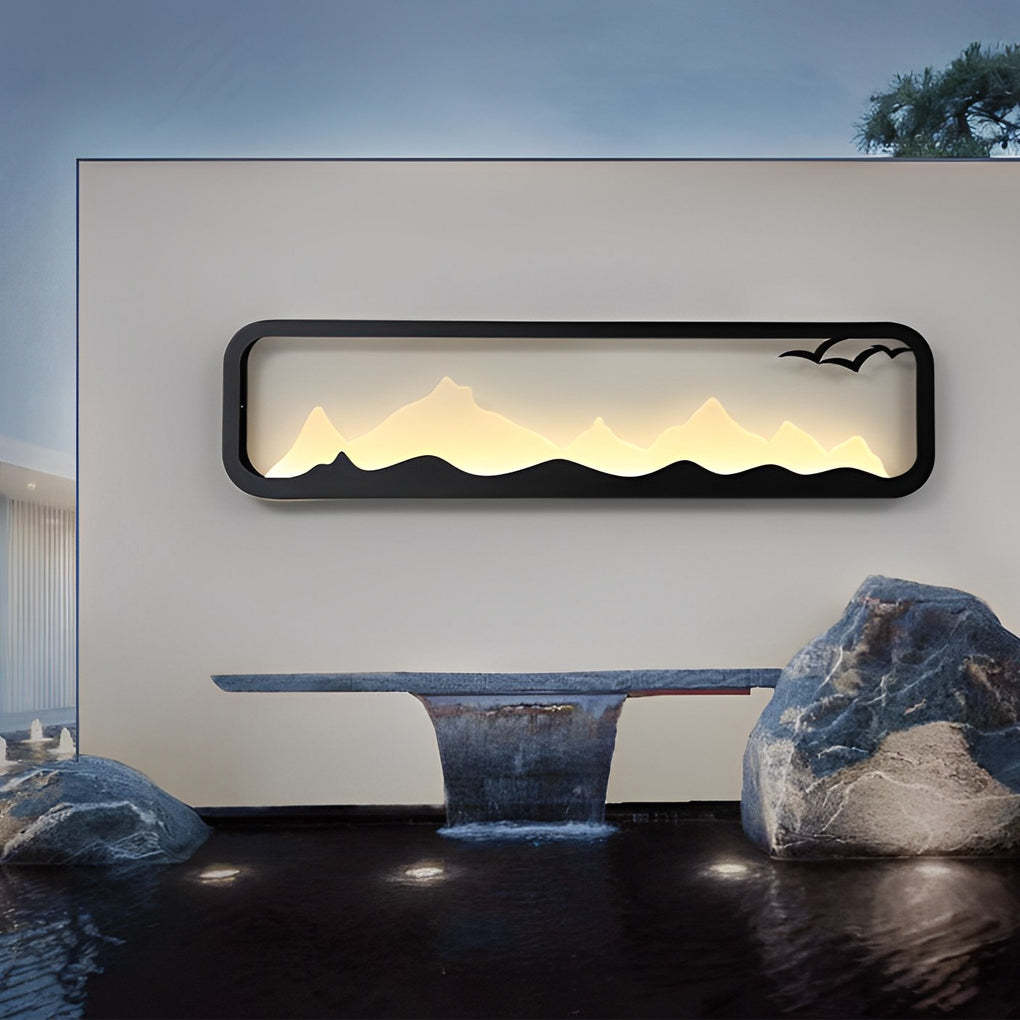 Rectangular Mountain Scenery LED Waterproof Black Outdoor Wall Lamp-Lighom
