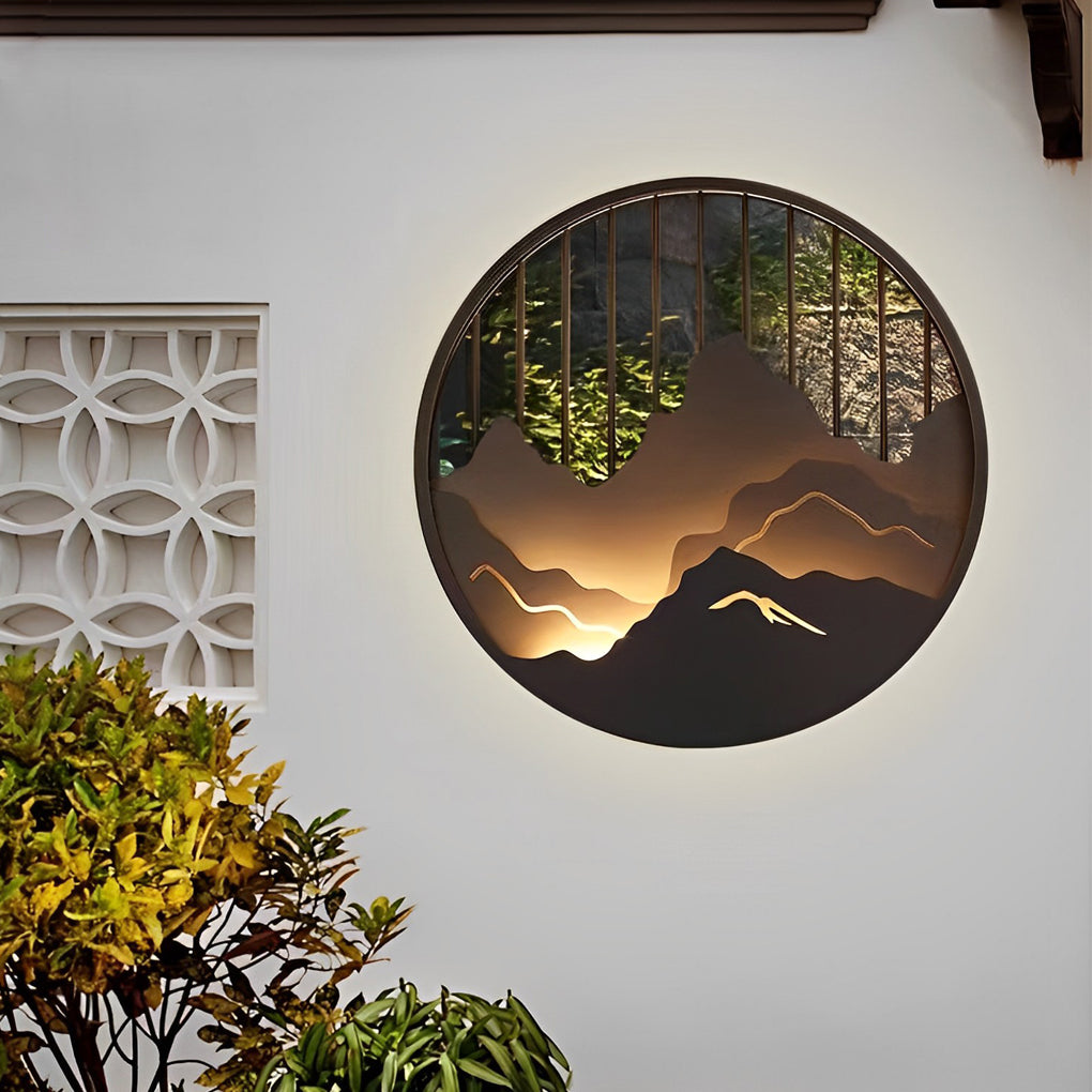 Round Mountain Scenery LED Waterproof Outdoor Wall Sconce Lighting-Lighom