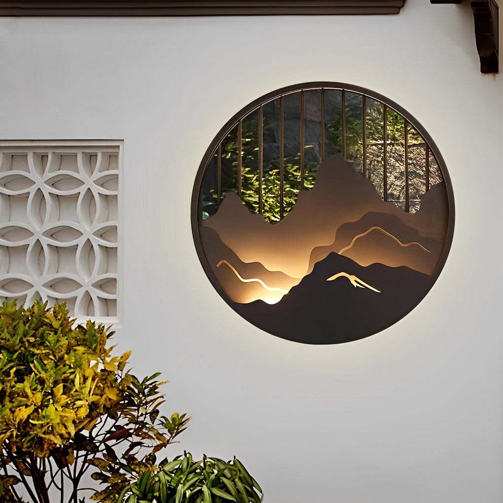 Round Mountain Scenery LED Waterproof Outdoor Wall Sconce Lighting-Lighom
