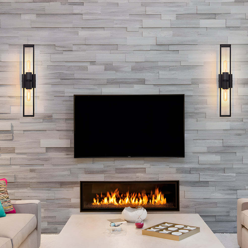 Simple Metal Frame Glass Shade American Style Wall Sconce Lighting-Lighom